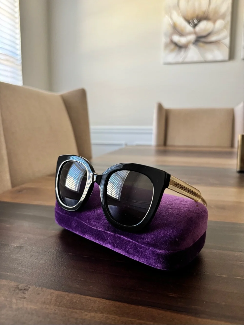 Gucci Black Sunglasses with Gold Temples